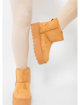 Women's Martha Thick Heel Platform Boots in Camel Size: 4 - Camel - Size: 4 - IKRUSH - FashionsVida