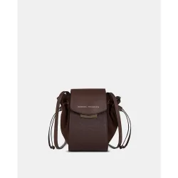 Bolso crossbody pequeño con solapa y asas largas en piel combinada