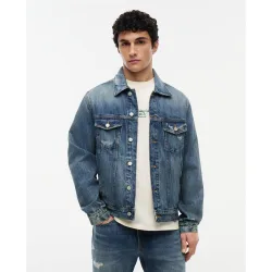 Chaqueta vaquera de hombre tipo trucker en denim oscuro, con diseño clásico y corte regular