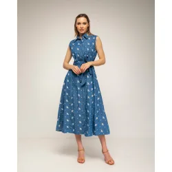 Vestido midi camisero de tencel con bordados