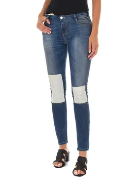 Womens Long Denim Trousers Worn Effect With Narrow Cut Hems 10db50350 Woman - Blue Cotton - Size 27 (Waist) - MET - FashionsVida