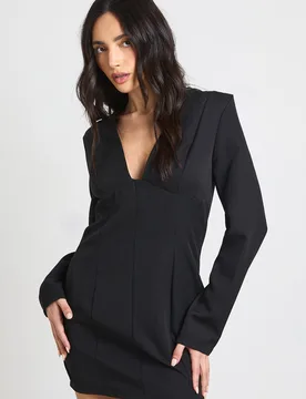 Womens Seam Detail Plunge Front Mini Dress - Black - Size 6 Uk - Boohoo - FashionsVida