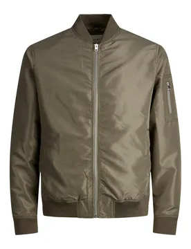 Mens Zip Fastening Bomber Jacket - Olive - Jack & jones - FashionsVida