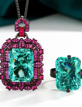 Jewelry set with radiant cut Paraiba green diamond in black gold, main stone 15*20, wholesale - Aliexpress - FashionsVida