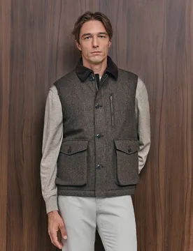 Chaleco de lana acolchado en tejido de espiga de hombre - Emidio Tucci - FashionsVida