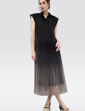 Vestido midi con cuello camisero y falda de tul plisada - Lola Casademunt - FashionsVida