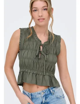 Top sin mangas de mujer con cuello pico y volante - Only - FashionsVida