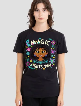 Women's Encanto Magic Awaits You Mirabel T-Shirt, Black Size: Medium - Black - Size: M - Disney - FashionsVida