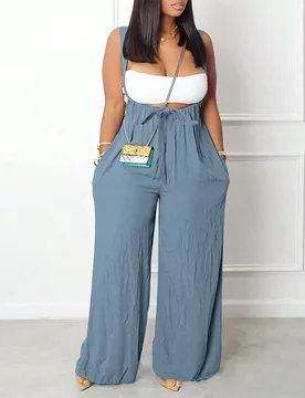 Peto informal ancho y suelto de talla grande para mujer, de un solo color con bolsillo y lazo delantero, para el verano 2XL - Shein - FashionsVida