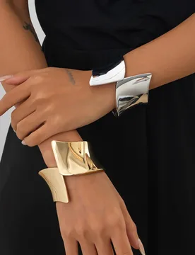 Salircon Irregular Geometric Open Spring Bangles for Women 2025 Trend Punk Smooth Metal Wide Bracelet Party Jewelry - Aliexpress - FashionsVida