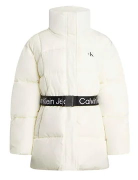 Belted Long Puffer Jacket Ivory XS Damen - Calvin Klein - FashionsVida