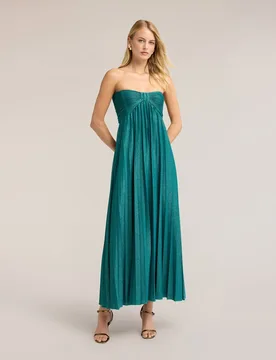 Vestido largo plisado en jersey lurex modelo sin mangas con escote corazón cierre con cremallera en la parte trasera - Motivi - FashionsVida