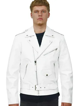 Mens Fringe Hide Biker Jacket- Tokyo - White - Size 4xl - Infinity Leather - FashionsVida