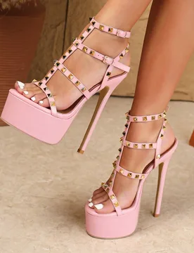 Cm Sandalias de tacón alto y puntera sexy, cierre con hebilla, plataforma, adecuadas para discoteca, color rosa, para outfits de primavera y verano E - Shein - FashionsVida
