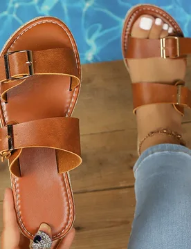 Sandalias tipo slide casuales de mujer, talla grande, nuevas, con puntera ancha, suela tejida, ligeras, cómodas y planas, estilo vacacional EUR40 - Shein - FashionsVida