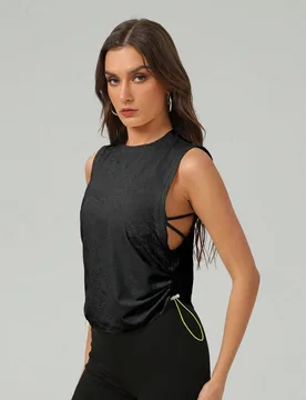 Chaleco deportivo de mujer de jacquard, semiimpermeable, con cordón ajustable y holgado para correr y hacer ejercicio M - Shein - FashionsVida