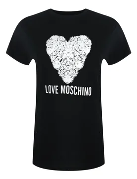 Womens Love Heart Print Black T-Shirt Cotton - Size Medium - Moschino - FashionsVida