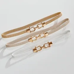 Stretch-Gürtel weiß, beige, goldfarben 3er-Set