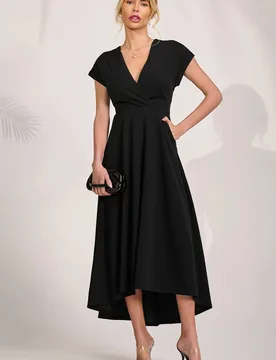 Women's Scuba Dipped Hem Maxi Dress in Black Size: 12 - Black - Size: 12 - Jolie Moi - FashionsVida