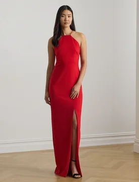 Vestido largo con cuelo halter y apertura lateral - Lauren Ralph Lauren - FashionsVida