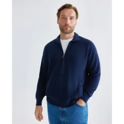 Cardigan de hombre de c-semicisne cremallera liso algodón merino tallas grandes