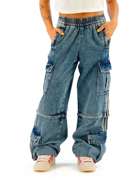 Jean Mid-rise 2in1 Worn Blue Denim L - Adidas Originals - FashionsVida