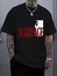 With Scarface-Iconic Movie Tribute Graphic design-100% cotton summer O-neck short sleeve casual printed men's T-shirt