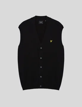 Men's Cotton Merino Button Through Vest Jet Black - Lyle & Scott - FashionsVida