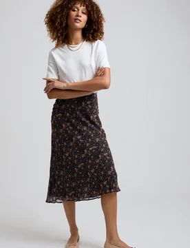 Poppy Bias Cut Aster Print Midi Skirt In Brown - 8 - Lily and Lionel London Limited - FashionsVida