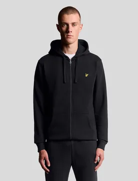Men's Loopback Cotton Full Zip Hoodie Jet Black - Lyle & Scott - FashionsVida