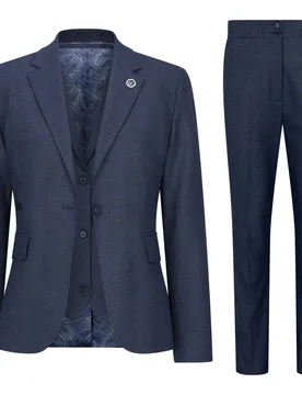 Women's Three-Piece Tailored Fit Suit in Prince of Wales Check in Blue Size: 14 - Blue - Size: 14 - Infinity Leather - FashionsVida
