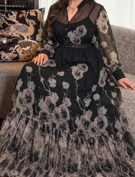 Vestido de lujo ligero de talla grande para mujer, nuevo diseño elegante con patchwork de encaje y cuentas, de alta gama, ceñido a la cintura, para - Shein - FashionsVida