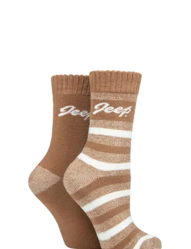 Women's 2 Pair Cushioned Brushed Thermal Boot Socks Tan / Cream 4-8 - Brown - Size: Small - Jeep - FashionsVida