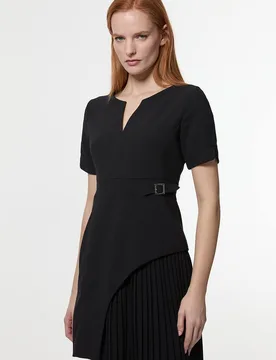Women's Forever Tailored Military Pleat Short Sleeve Mini Dress in Black Size: 10 - Black - Size: 10 - Karen millen - FashionsVida