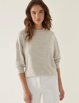 Womens Relaxed Fit Basic Sweater - Natural - Size Large - Hiccup - FashionsVida
