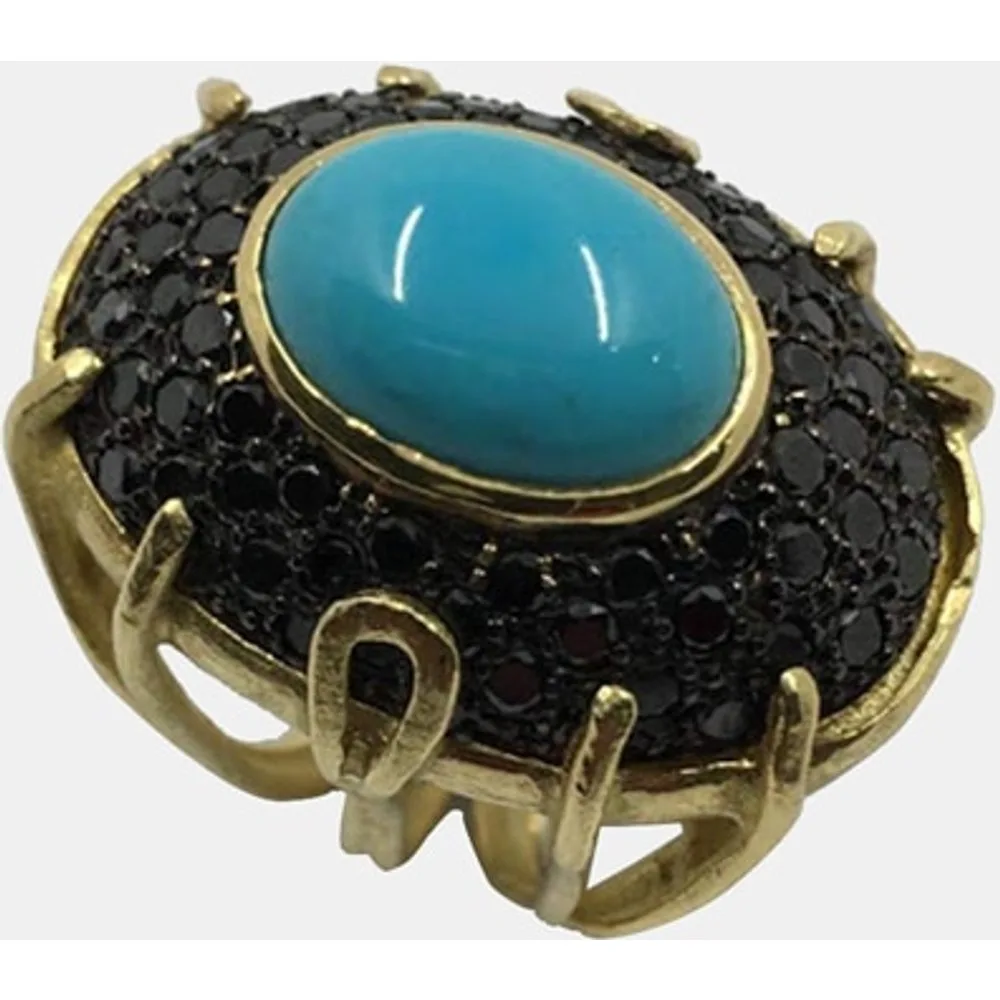 Anillo de oro, diamante negro y turquesa - Romo - FashionsVida