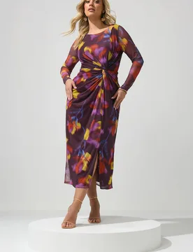 Women's Floral Mesh Midi Dress in Purple Size: 20 - Purple - Size: 20 - Yours - FashionsVida