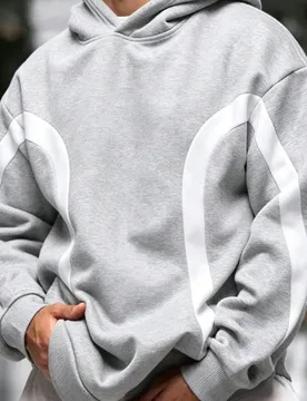 Sudadera con capucha para hombre de otoño/invierno, casual, gris & blanco, con doble raya, bloque de color curvo, minimalista, holgada, forrada térm - Shein - FashionsVida