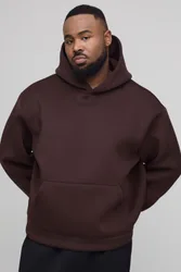 Mens Plus Oversized Boxy Bonded Scuba Hoodie - Chocolate - Size 3xl