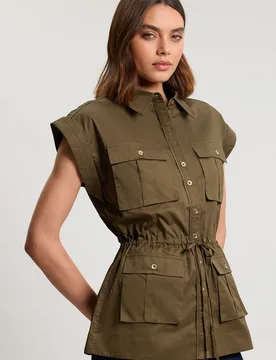 Womens Cotton Sateen With Lace Trim Pocket Detail Jacket - Green - Size 10 Uk - Karen millen - FashionsVida
