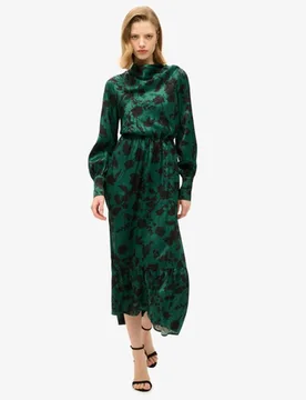 Superdry Damen Jacquard-maxikleid mit Wasserfallausschnitt Grün - Größe: 40 - 139.99 - FashionsVida
