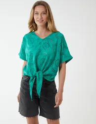 Tie Front Lace Cotton Top - ONE / GREEN - female