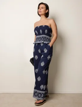 Smocked Top & Wide-Leg Trouser Set - S/M / NAVY - female - Blue Vanilla - FashionsVida