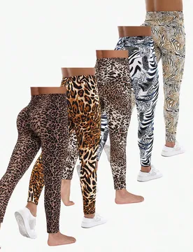 Pantalones ajustados de mujer de verano casual con estampado de leopardo, leggings de café elásticos para casa, yoga, levantamiento de caderas, vaca - Shein - FashionsVida