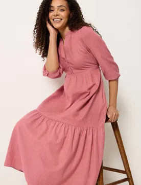Women's Stripe Tiered Midi Dress in Coral Size: 14 - Coral - Size: 14 - M&Co - FashionsVida