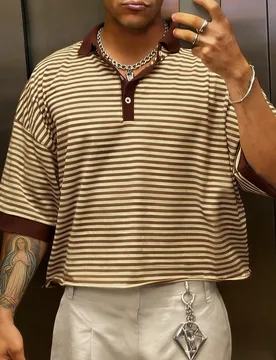 Camiseta casual versátil de uso diario con rayas para hombres S - Shein - FashionsVida