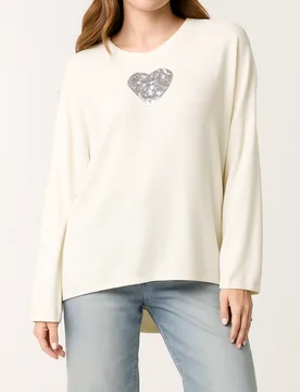 Heart Sequin Cut And Sew Top - ONE / IVORY - female - Blue Vanilla - FashionsVida