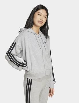 Womens Felpa Con Cappuccio Essentials 3-stripes French Terry Full-zip - Grigio, grigio grigio Donna taglia XL - Adidas - FashionsVida
