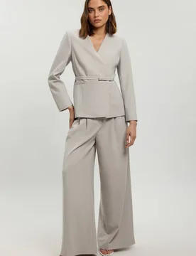 Women's Compact Stretch Wide Leg Trouser in Grey Marl Size: 18 - Grey Marl - Size: 18 - Karen millen - FashionsVida