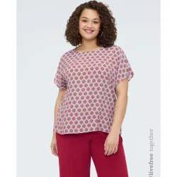 Blusa de mujer kimono con estampado geométrico all over y ajuste cómodo